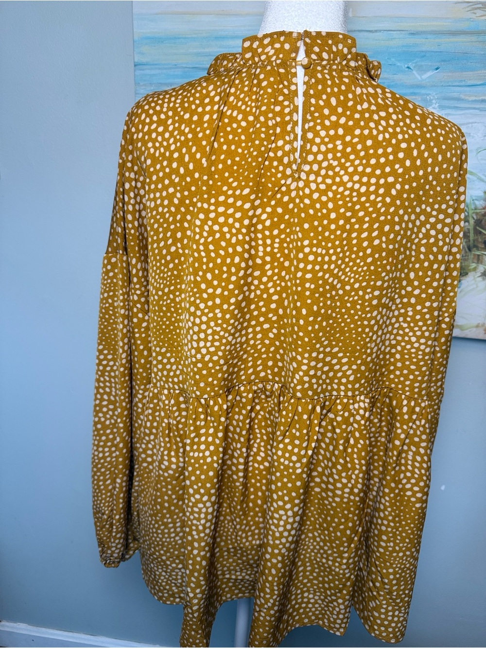 Dotted Mustard Peasant Tunic - Women Tops - Picture 8 of 9